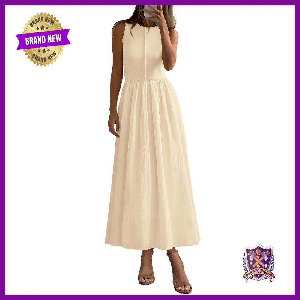 Sleeveless Maxi Dress Patchwork Knit Flowy Casual Work Vacation